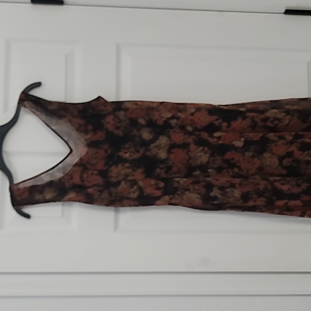Brown and Black Sleeveless V-Neck Sheath Dress - Picture 4 of 5